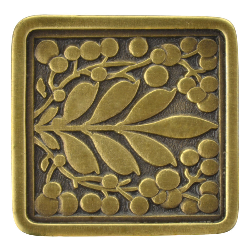 Antique Brass Square Cabinet Knob with Mounting Hardware