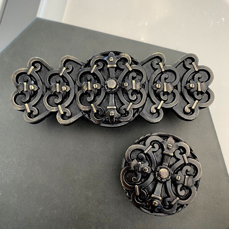 Dark Brass Traditional Ornate Bar Pull with Mounting Hardware