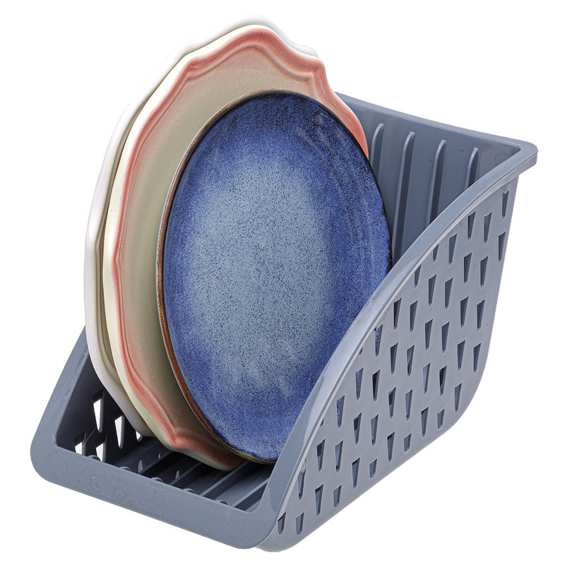 Gray Plastic Dish Rack with Utensil Cup
