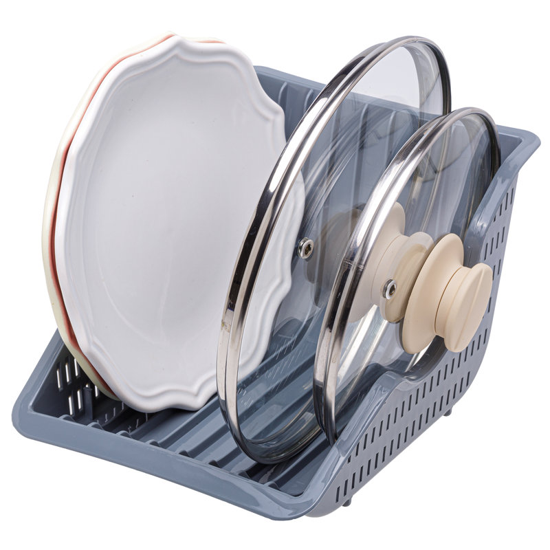 Gray Plastic Dish Rack with Utensil Cup