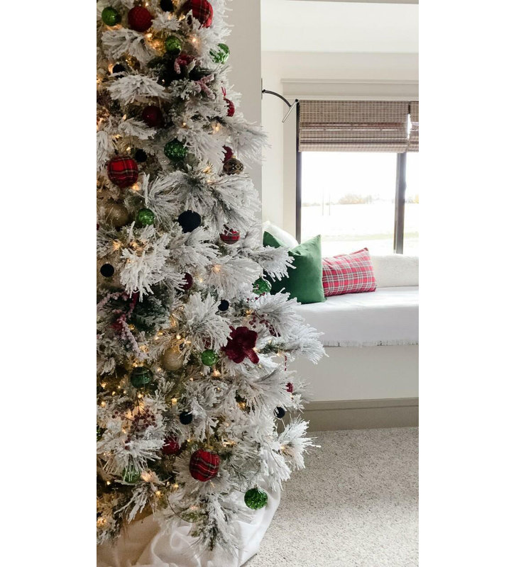 7.5-Foot Snowy Pine Flocked Christmas Tree with Warm White LED Lights