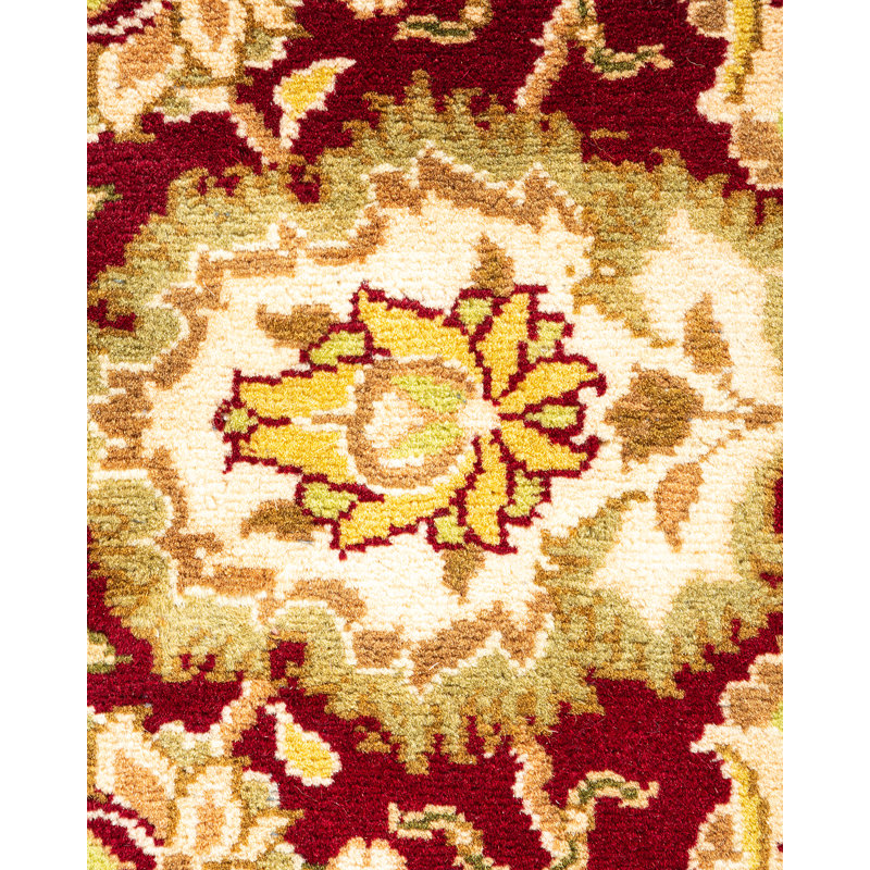 Hand-Knotted Red and Beige Wool Rectangular Area Rug
