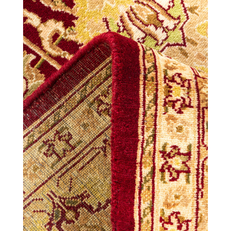 Hand-Knotted Red and Beige Wool Rectangular Area Rug