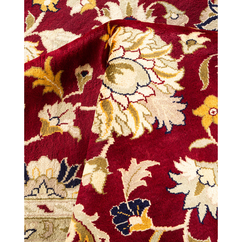 Hand-Knotted Red Wool Rectangular Area Rug 9'2" x 12'5"
