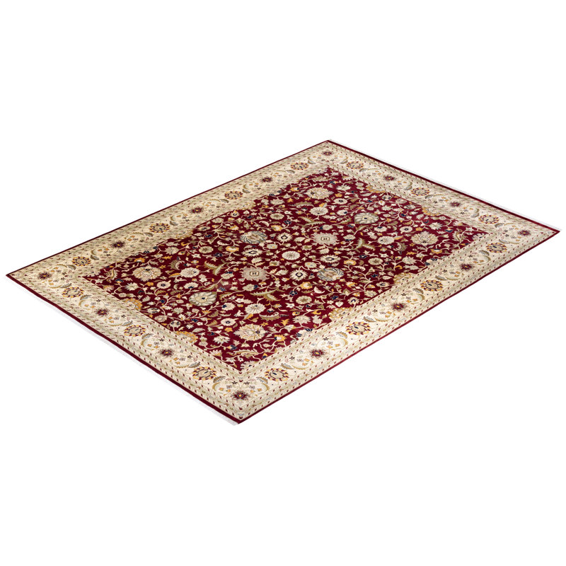 Hand-Knotted Red Wool Rectangular Area Rug 9'2" x 12'5"