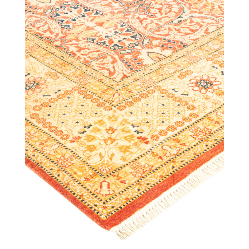 Hand-Knotted Traditional Wool Area Rug in Orange and Beige, 4'9" x 7'1"
