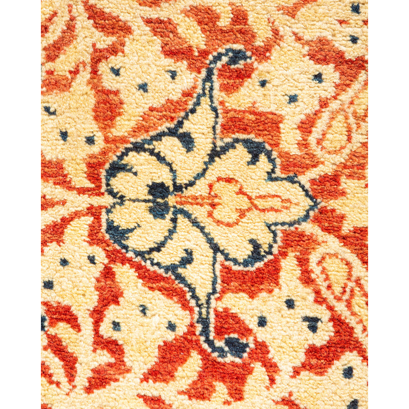 Hand-Knotted Traditional Wool Area Rug in Orange and Beige, 4'9" x 7'1"