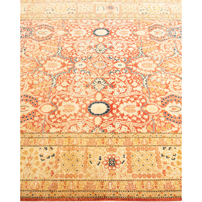 Hand-Knotted Traditional Wool Area Rug in Orange and Beige, 4'9" x 7'1"