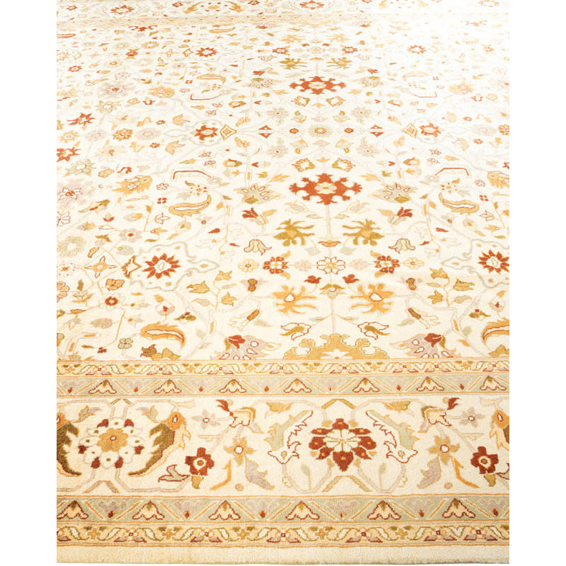 Ivory Hand-Knotted Wool Rectangular Area Rug 9' 1" x 12' 1"