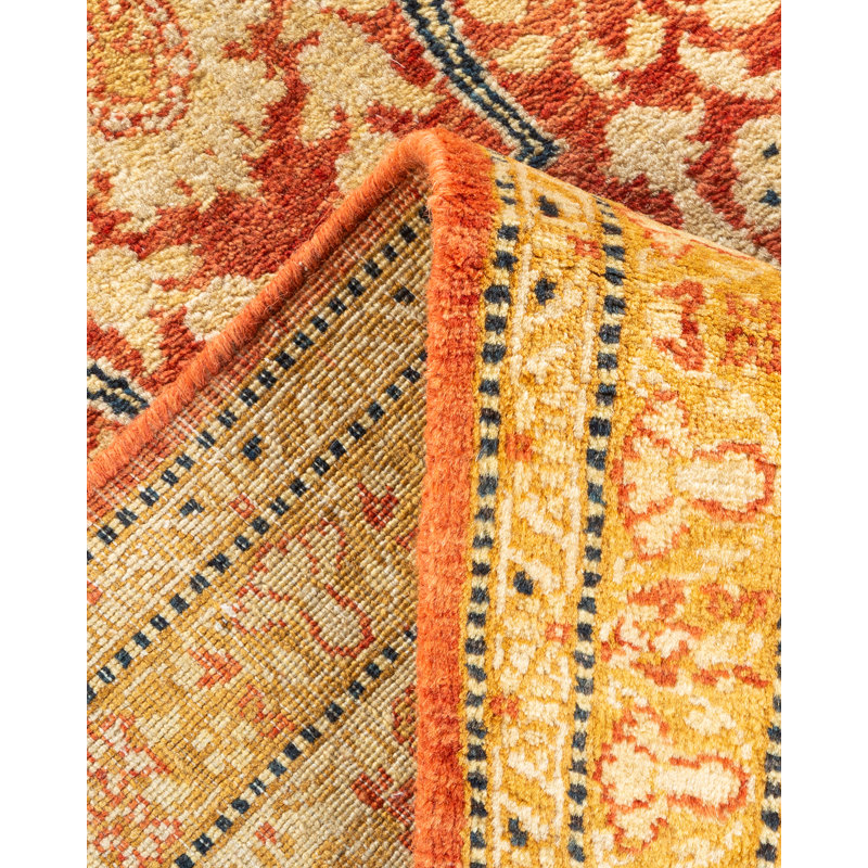 Hand-Knotted Traditional Wool Area Rug in Orange and Beige, 4'9" x 7'1"