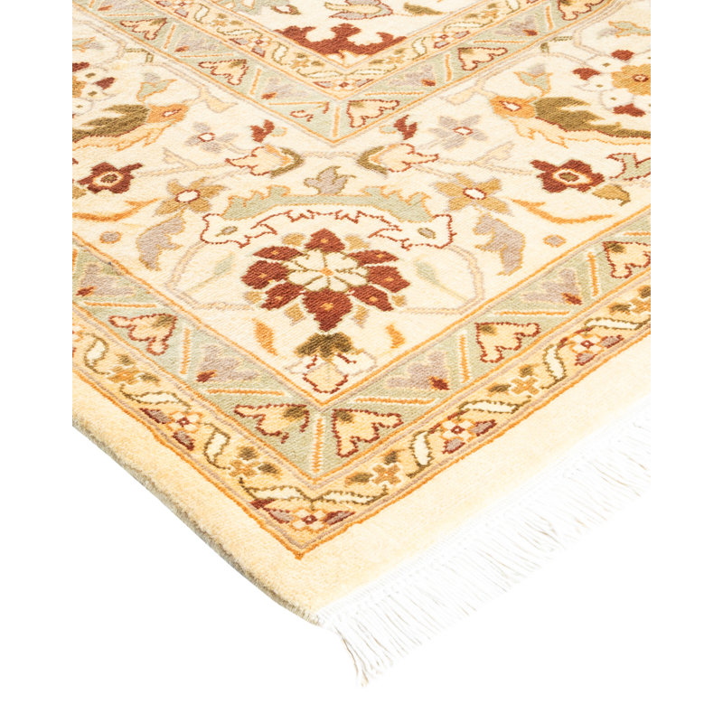 Ivory Hand-Knotted Wool Rectangular Area Rug 9' 1" x 12' 1"