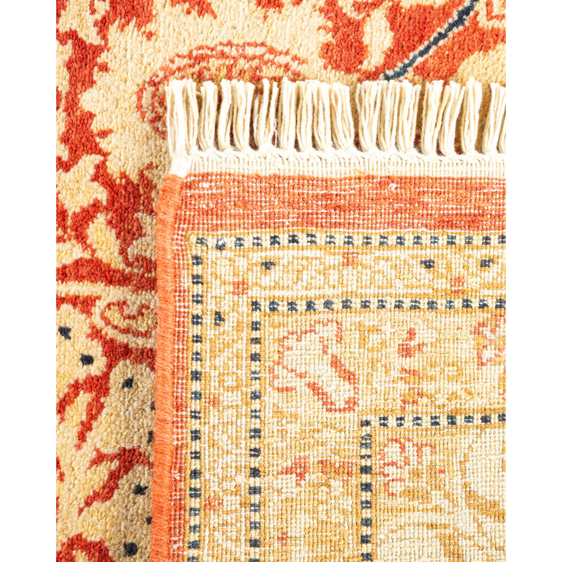 Hand-Knotted Traditional Wool Area Rug in Orange and Beige, 4'9" x 7'1"