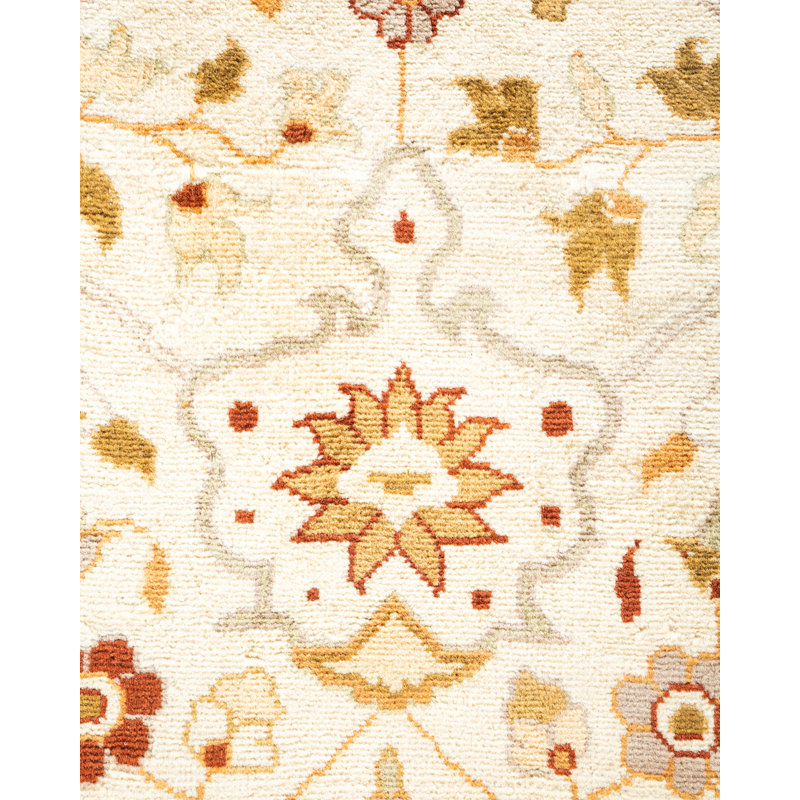 Ivory Hand-Knotted Wool Rectangular Area Rug 9' 1" x 12' 1"