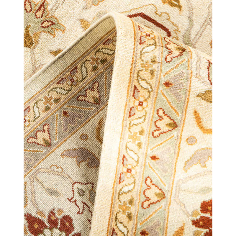Ivory Hand-Knotted Wool Rectangular Area Rug 9' 1" x 12' 1"