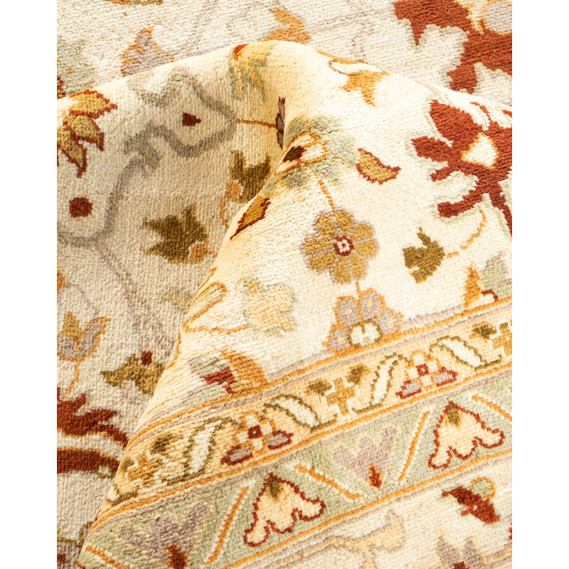 Ivory Hand-Knotted Wool Rectangular Area Rug 9' 1" x 12' 1"