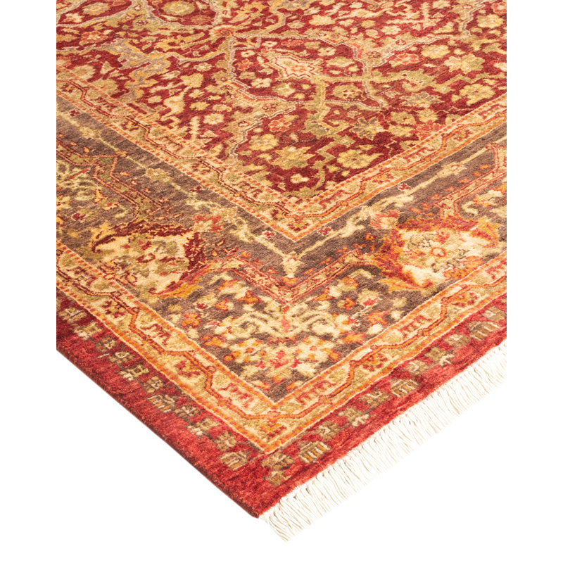 Hand-Knotted Red Wool Oriental Rectangular Area Rug