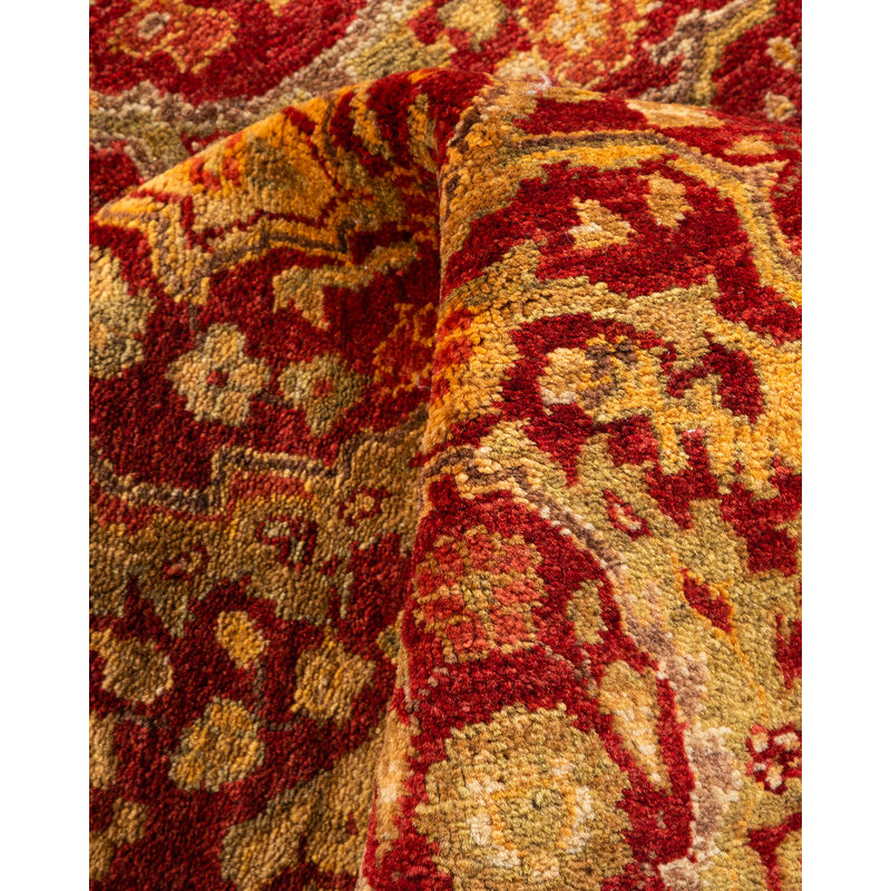 Hand-Knotted Red Wool Oriental Rectangular Area Rug