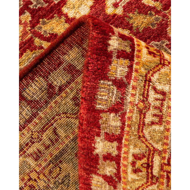 Hand-Knotted Red Wool Oriental Rectangular Area Rug