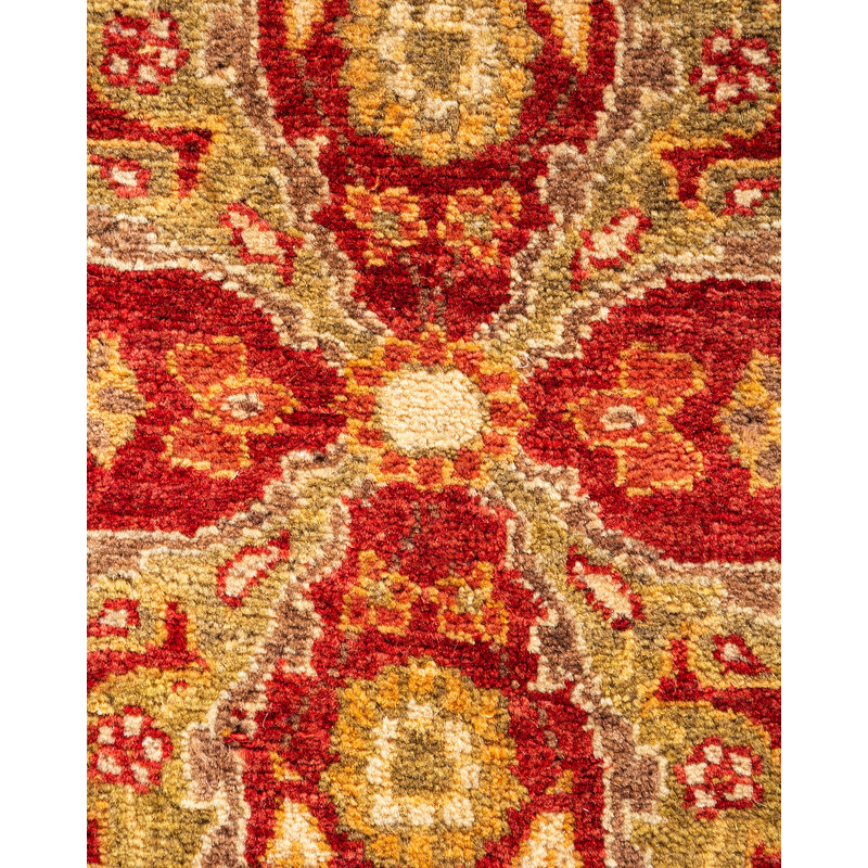 Hand-Knotted Red Wool Oriental Rectangular Area Rug
