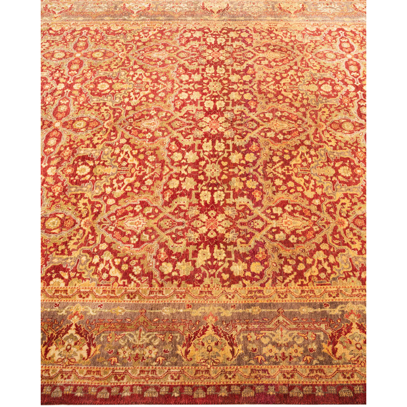 Hand-Knotted Red Wool Oriental Rectangular Area Rug
