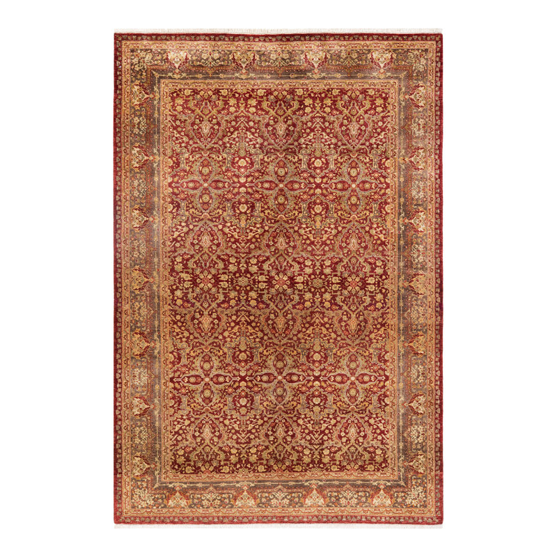Hand-Knotted Red Wool Oriental Rectangular Area Rug