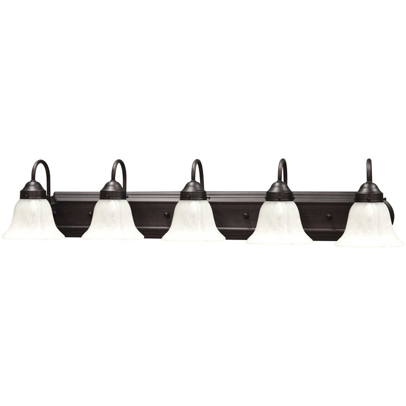 Minster Antique Bronze 5-Light Vanity Fixture with Alabaster Glass