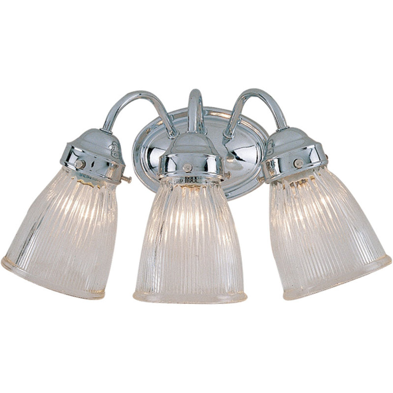Kenvil Collection Chrome 3-Light Vanity with Clear Ribbed Glass