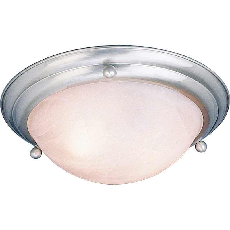 Lunar Alabaster Glass 15.5" Flush Mount in Brushed Nickel