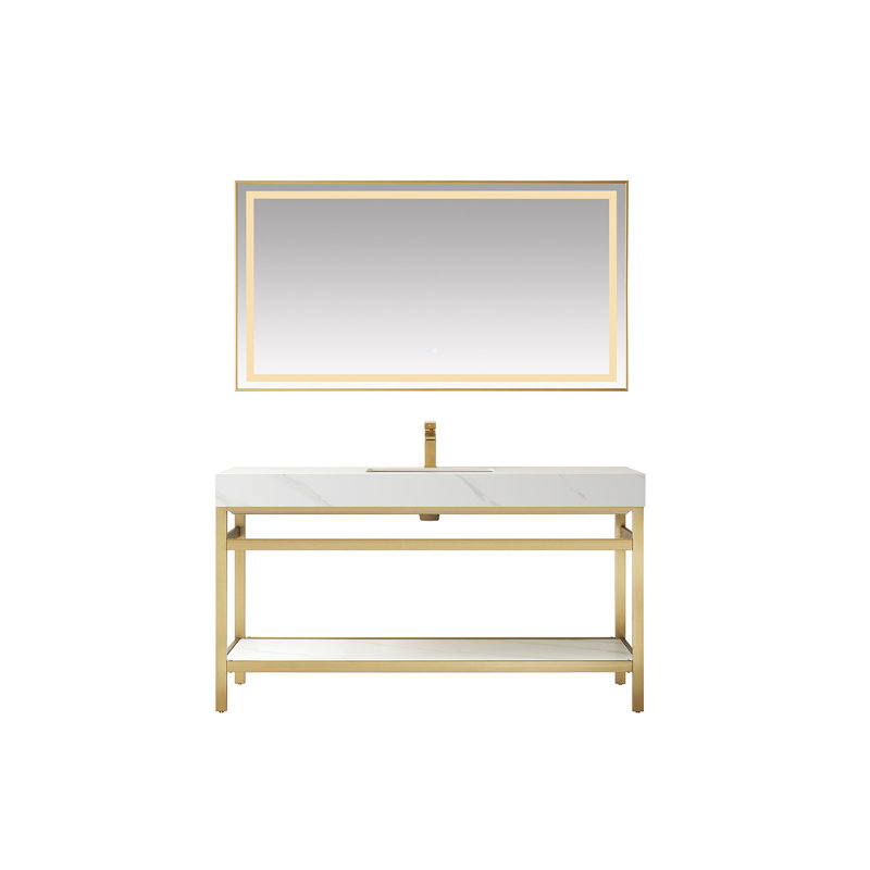 60'' Gold and Gray Single Bathroom Vanity with Stone Top