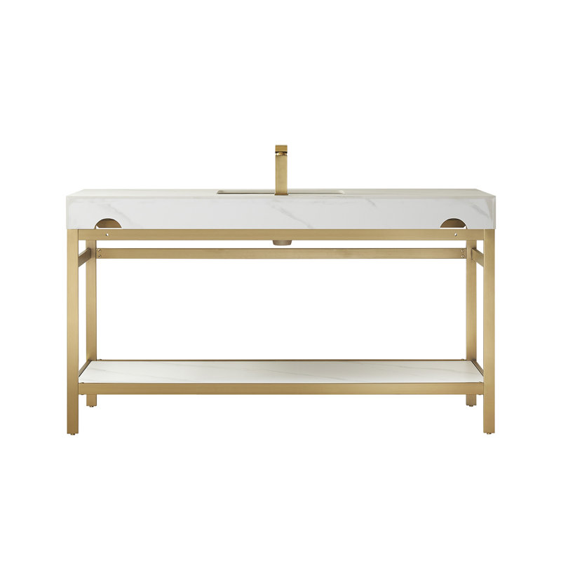 60'' Gold and Gray Single Bathroom Vanity with Stone Top