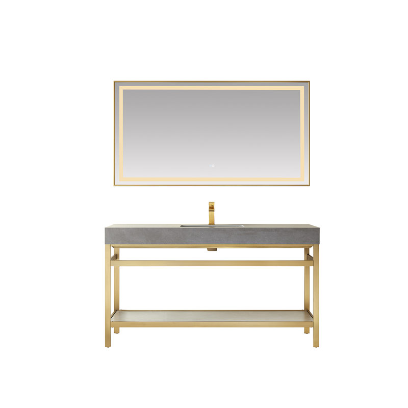 60'' Gold and Gray Single Bathroom Vanity with Stone Top