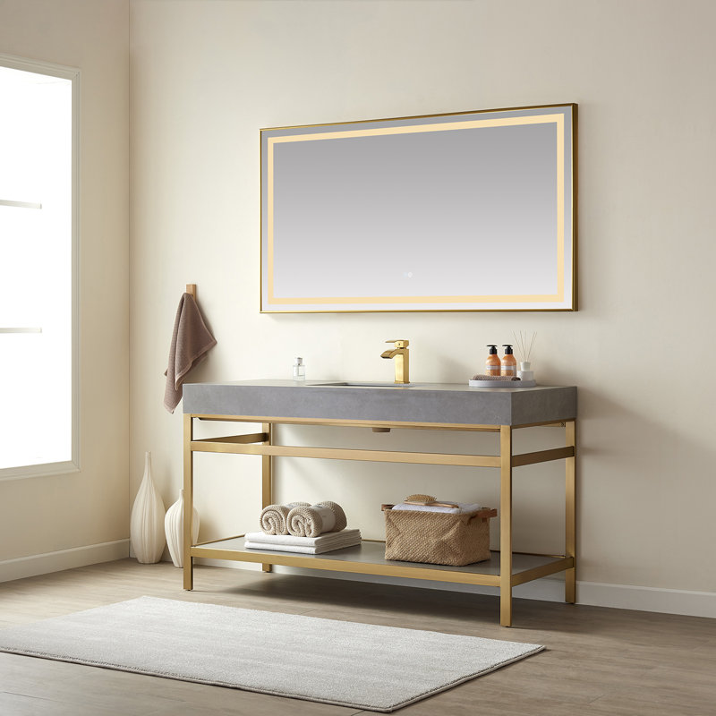 60'' Gold and Gray Single Bathroom Vanity with Stone Top
