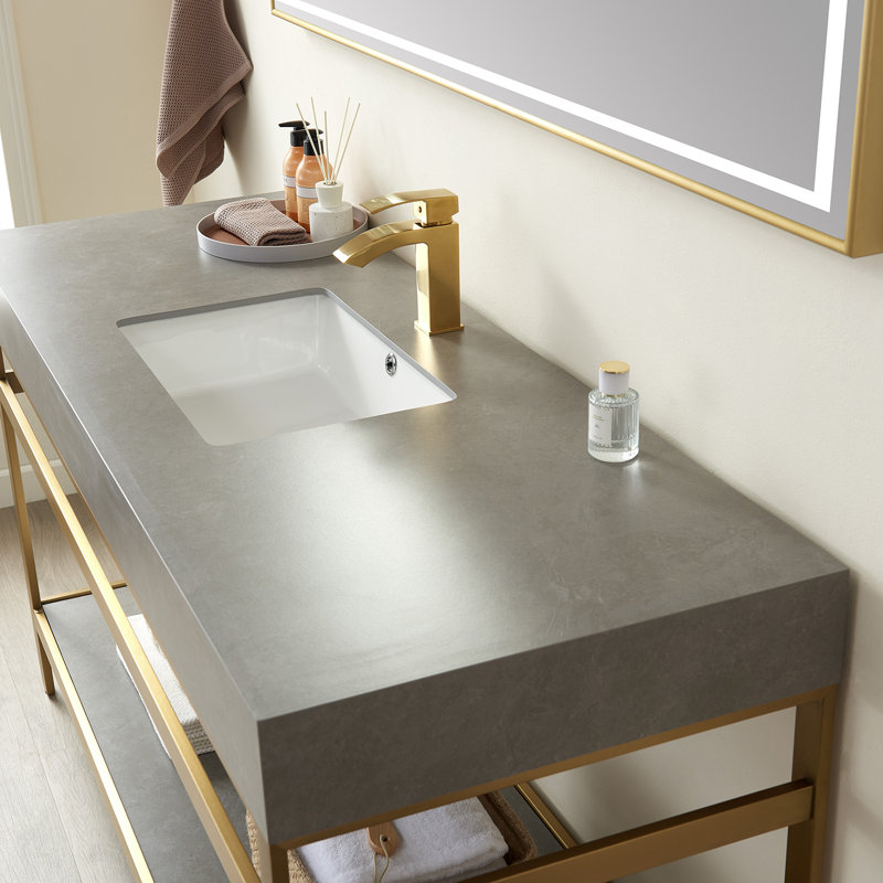 60'' Gold and Gray Single Bathroom Vanity with Stone Top