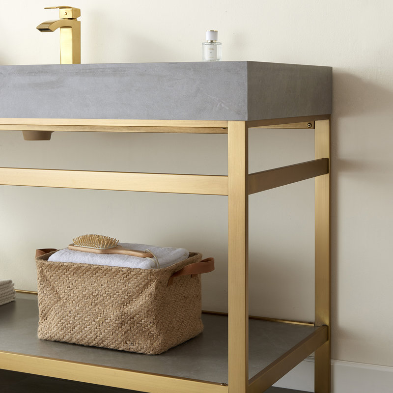 60'' Gold and Gray Single Bathroom Vanity with Stone Top
