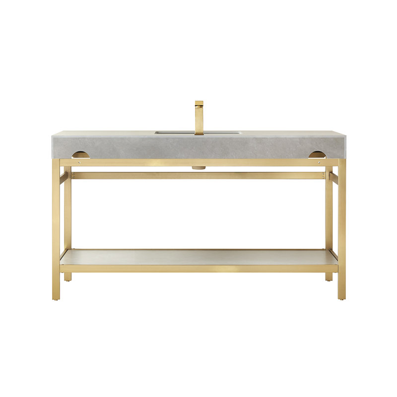 60'' Gold and Gray Single Bathroom Vanity with Stone Top