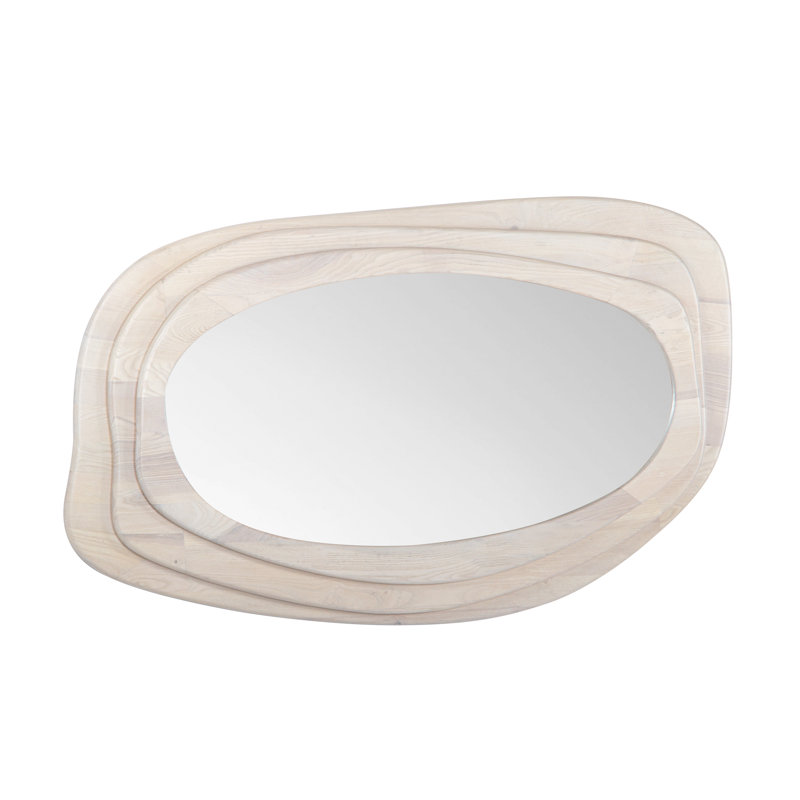 Asymmetrical Light Brown Wood Wall Mirror