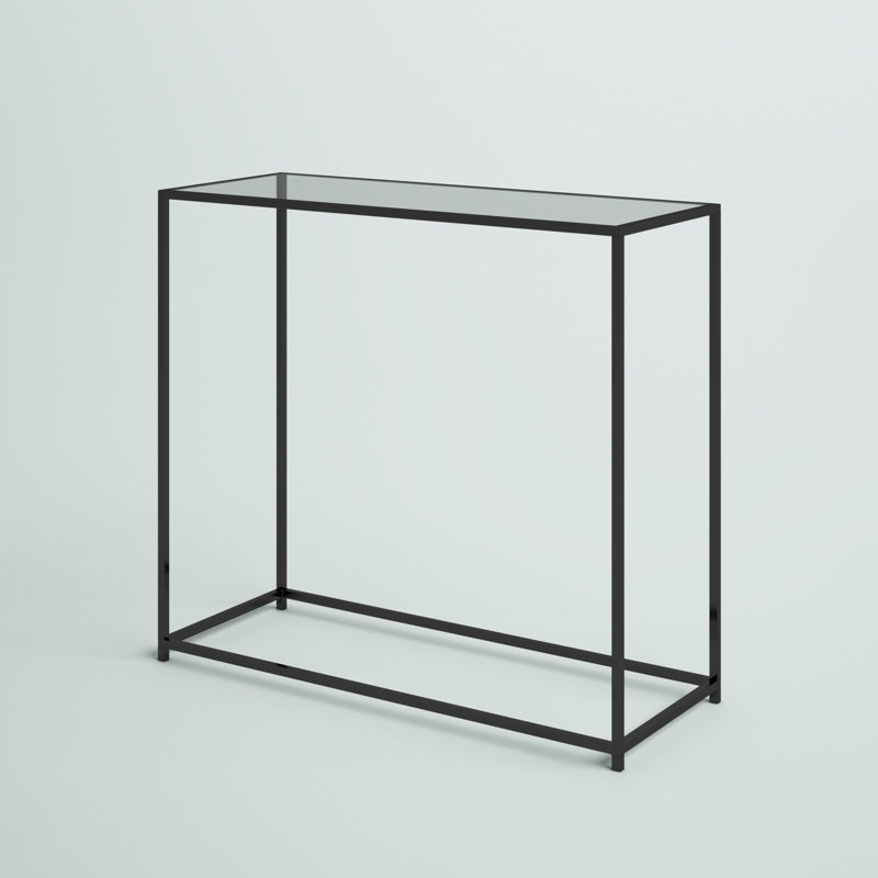 Sleek Modern Black Metal and Glass Rectangular Console Table