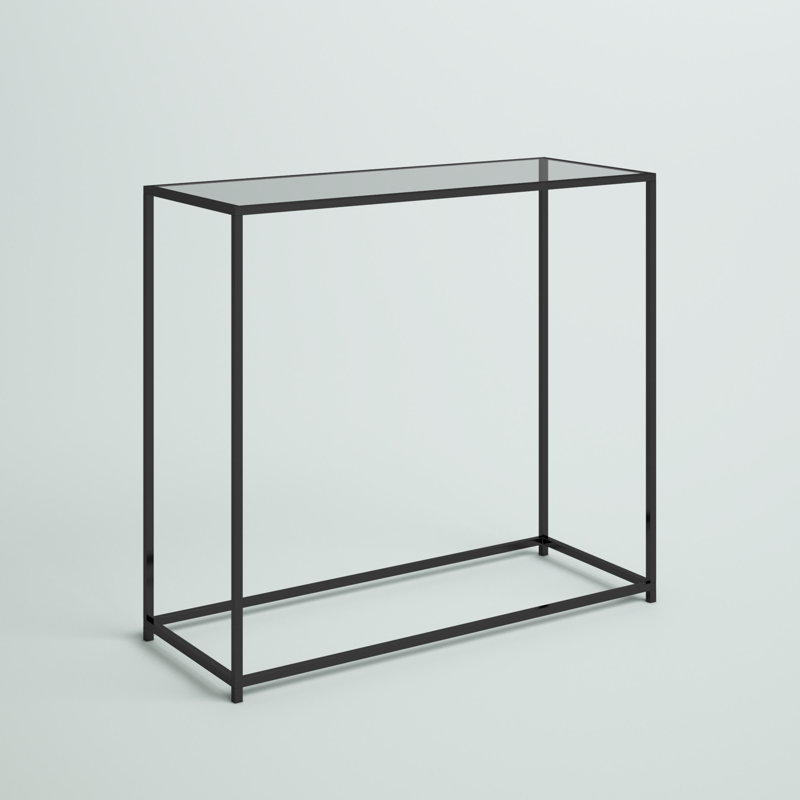 Sleek Modern Black Metal and Glass Rectangular Console Table