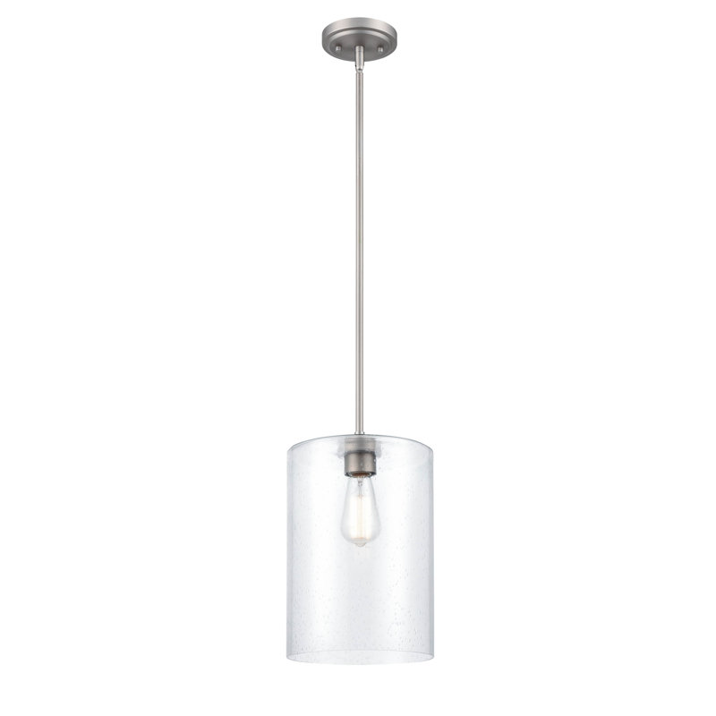 Elegant Mini-Pendant Light with Seeded Glass Shade in Satin Nickel