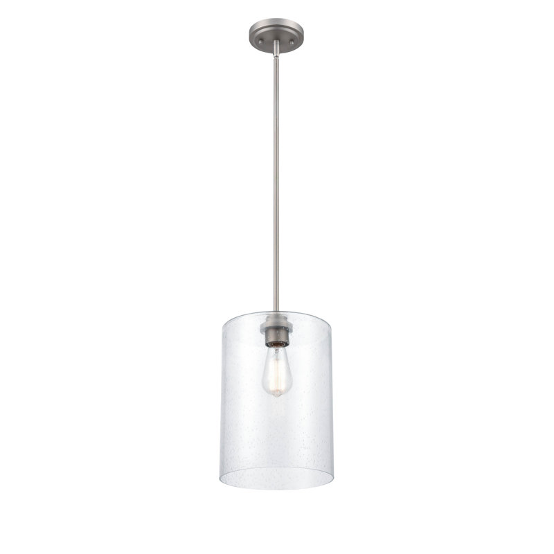 Elegant Mini-Pendant Light with Seeded Glass Shade in Satin Nickel