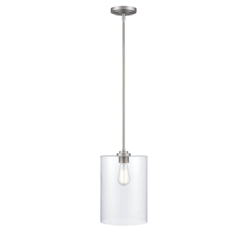 Elegant Mini-Pendant Light with Seeded Glass Shade in Satin Nickel