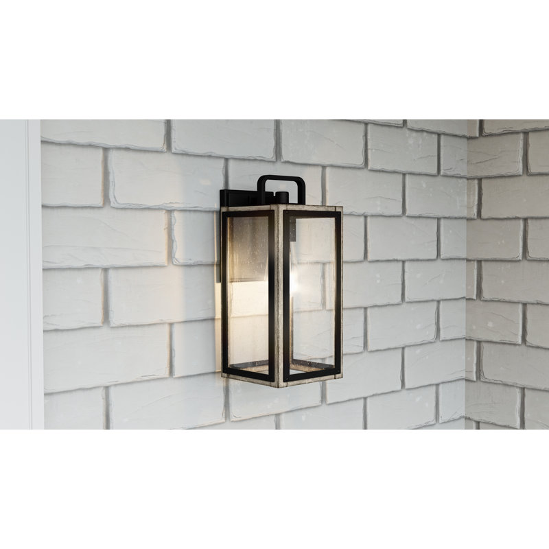 Matte Black Seeded Glass Outdoor Wall Lantern