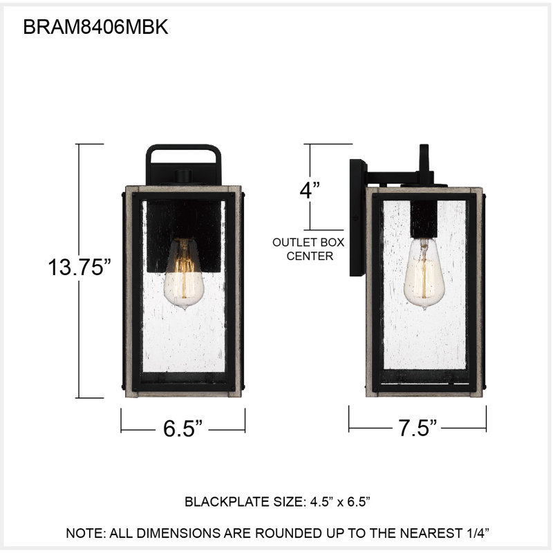 Matte Black Seeded Glass Outdoor Wall Lantern