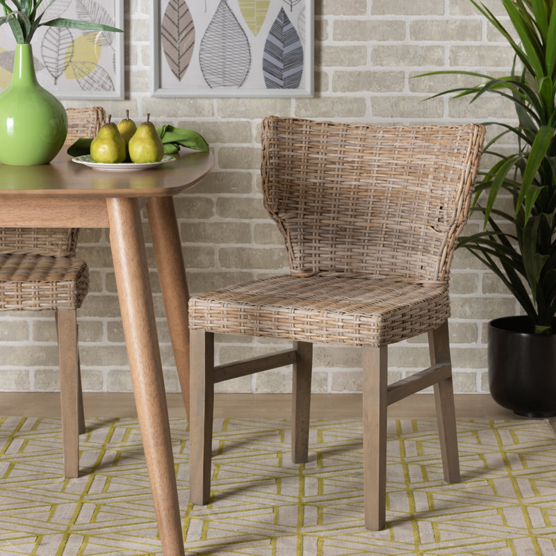 Bohemian Brown Rattan & Mahogany Low Dining Chair Set