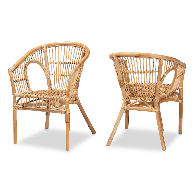 Natural Brown Rattan Slat Back Arm Chair Set