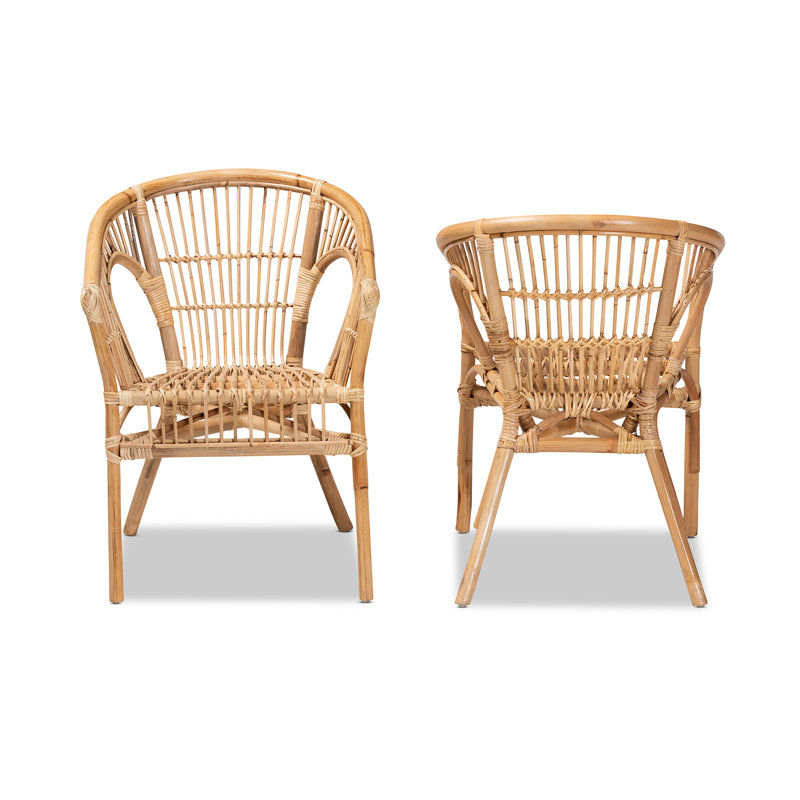 Natural Brown Rattan Slat Back Arm Chair Set