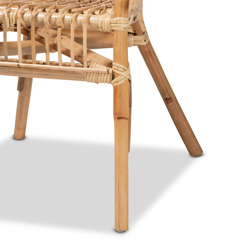 Natural Brown Rattan Slat Back Arm Chair Set