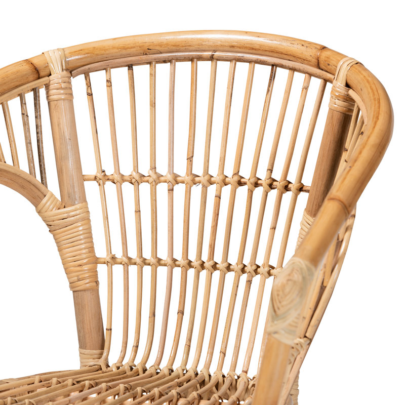 Natural Brown Rattan Slat Back Arm Chair Set