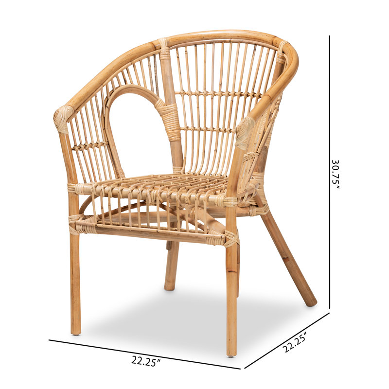 Natural Brown Rattan Slat Back Arm Chair Set