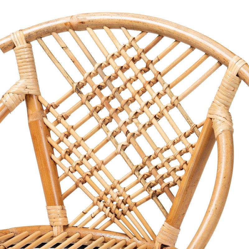 Natural Brown Rattan and Black Metal Dining Chair Set
